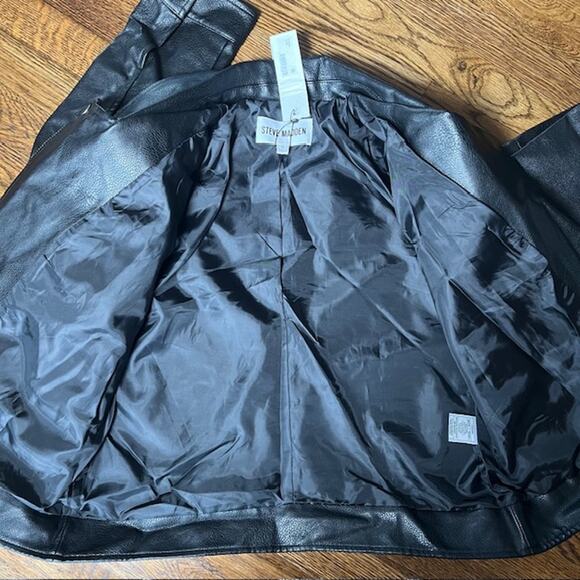 NWT Steve Madden Motorcycle Moto Jacket Womens L Black Faux Leather Biker Grunge - Picture 7 of 9
